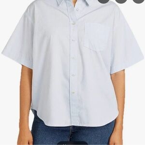 Wilfred Free Women’s 100% Cotton Relaxed Button-Up Shirt in Light Blue